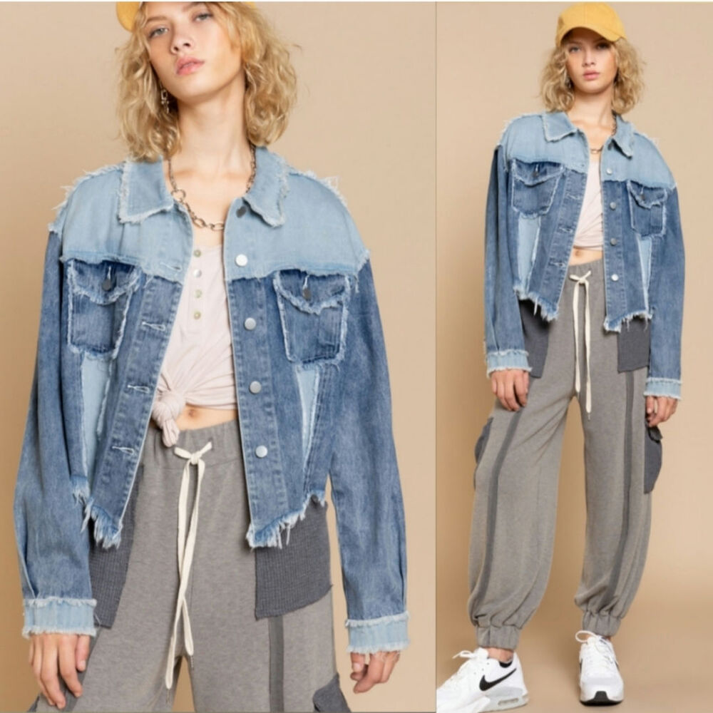 POL colorblock patch denim jacket blue medium - Picture 4 of 4